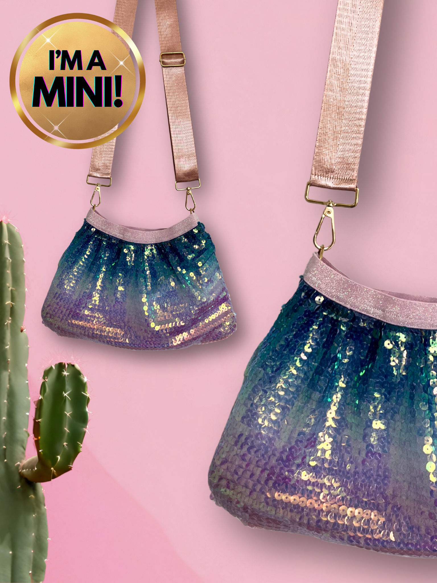 Mini Size Refashioned Sequin Bag - Wet Look Iridescent Lilac & Blue