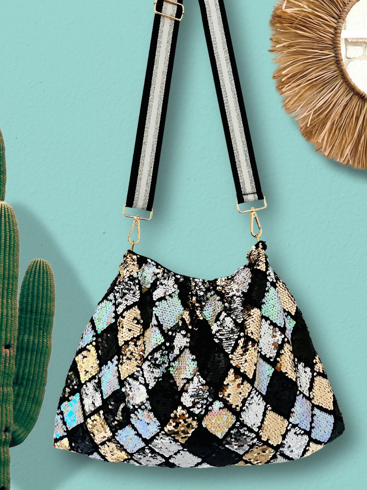Refashioned Sequin Bag - Silvery Mixed Diamond