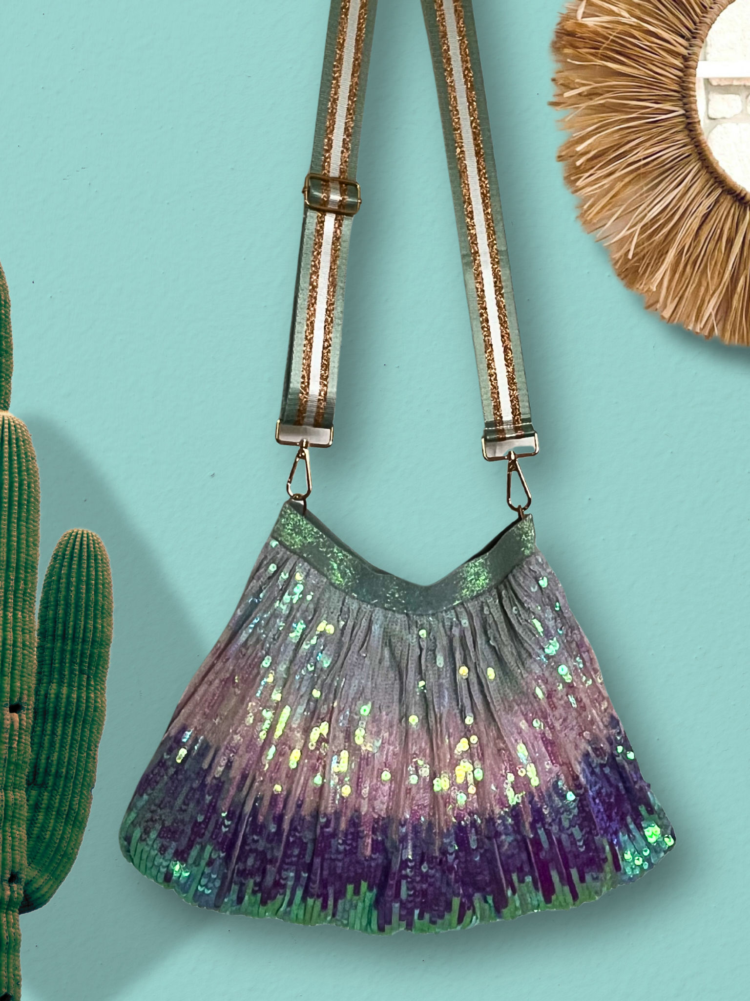 Refashioned Sequin Bag - Mint,Pink & Purple Iridescent Shine