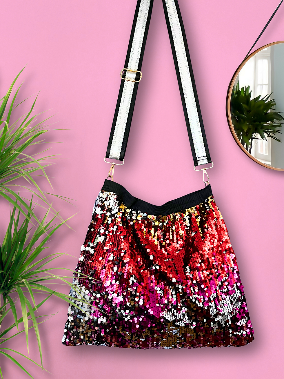 Refashioned Sequin Bag - Silver, Red, Fuschia & Gold Ombre