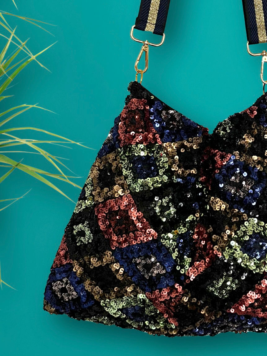 Thumbnail: Refashioned Sequin Bag - Navy Blue, Dark Diamonds