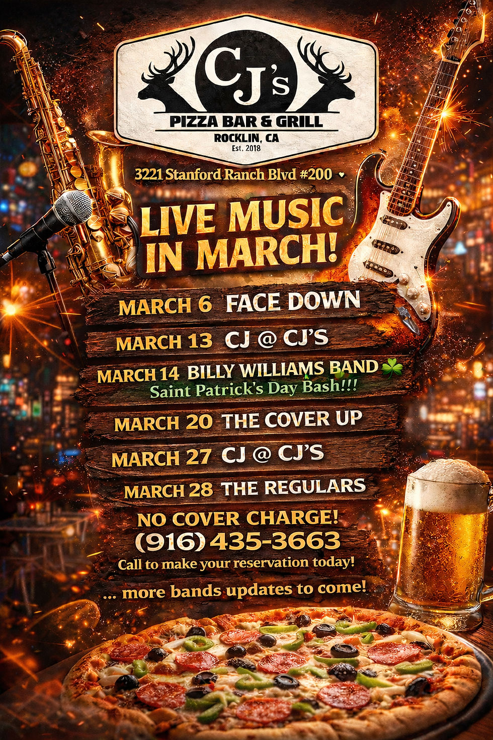 March EVENT SCHEDULE! Call (916)435-3663 to make a reservation now!