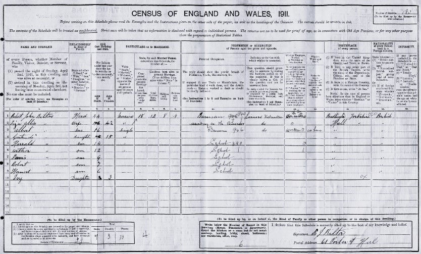 Extract from the 1911 census.