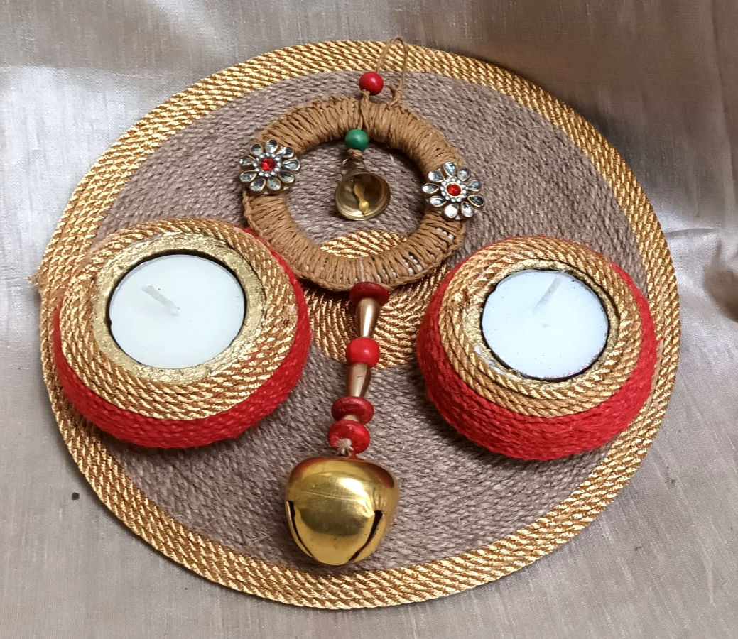 DH-GRBB- Diwali Hamper – Elegant 8" Gold Jute Tray Collection