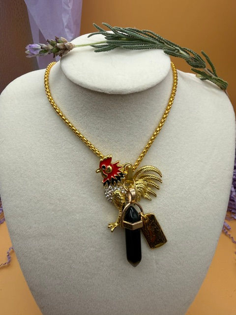 Whimsical Gold 22 inch Rooster Chakra Necklace Finding Joy