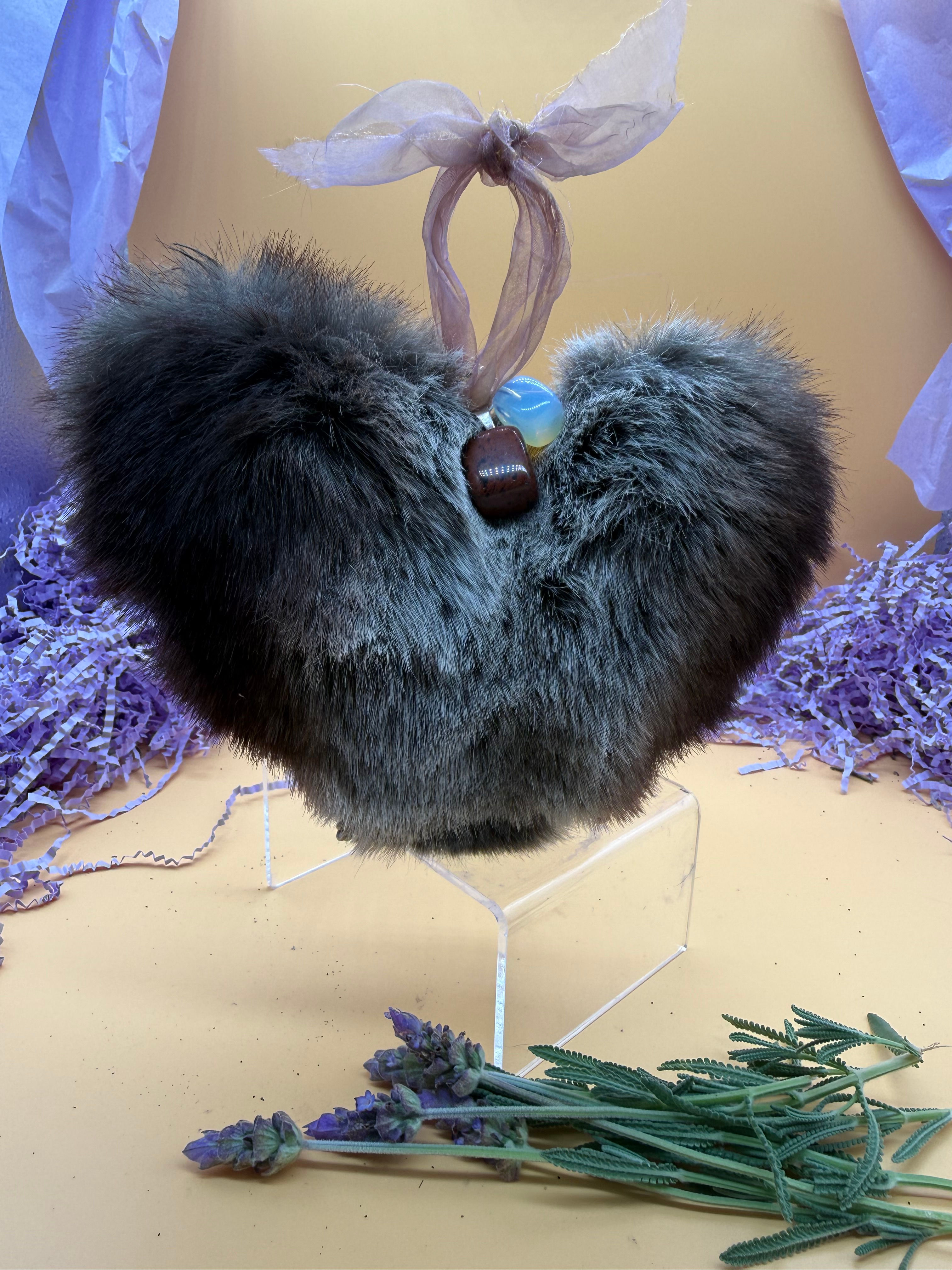 Charming Faux-Fur Heart Pillow With Chakra Stones