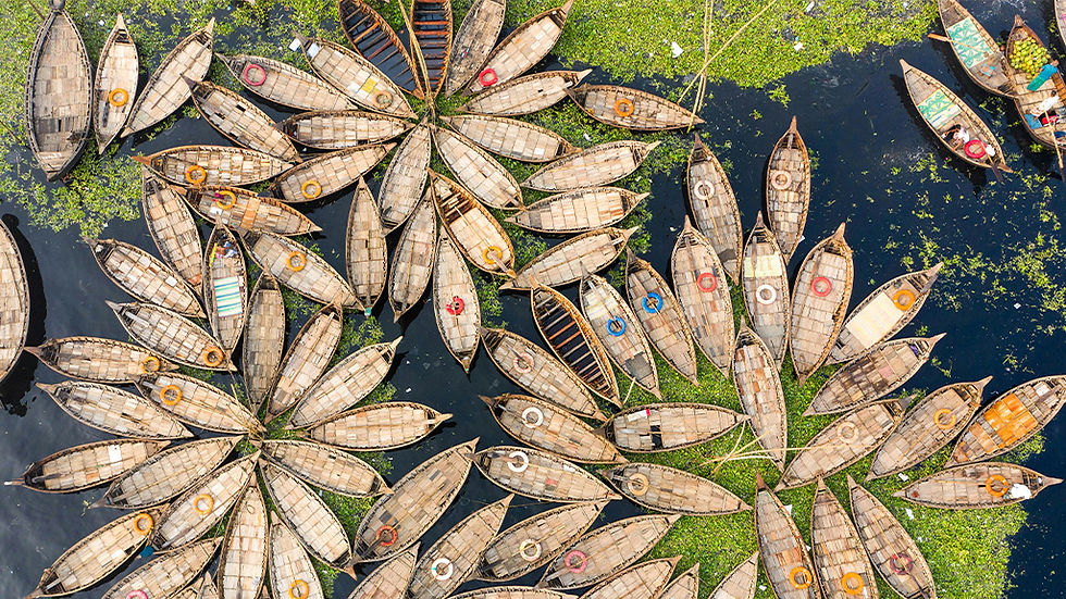 Aerial view of wood boats gathered on water .jpg