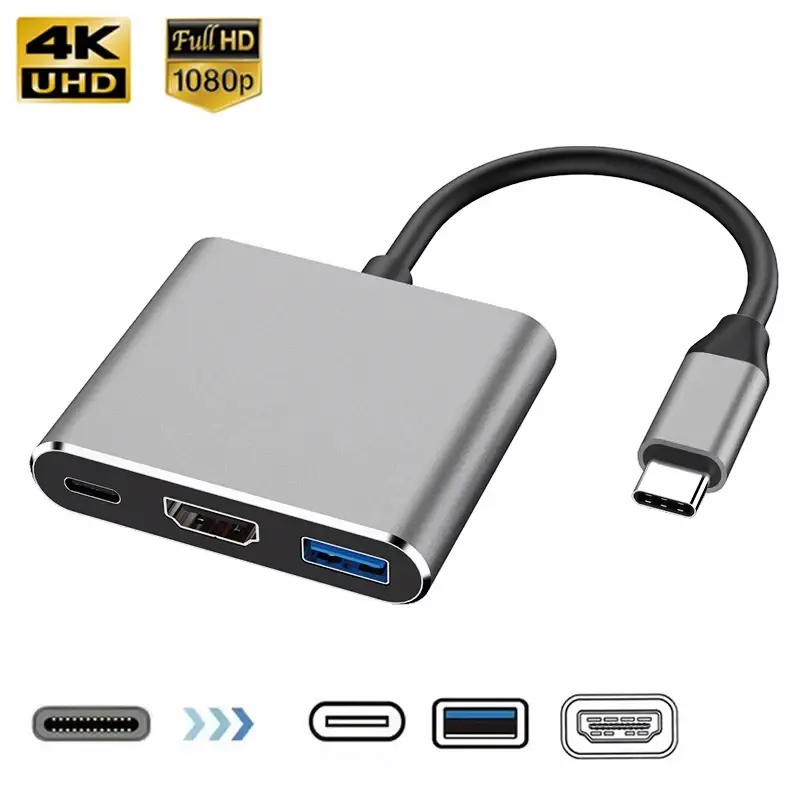 3 in 1 Usb-C Usb Hub Male to Female Hdmi-Compatible 4k Usb 3.1 Type-C to Usb 3.0