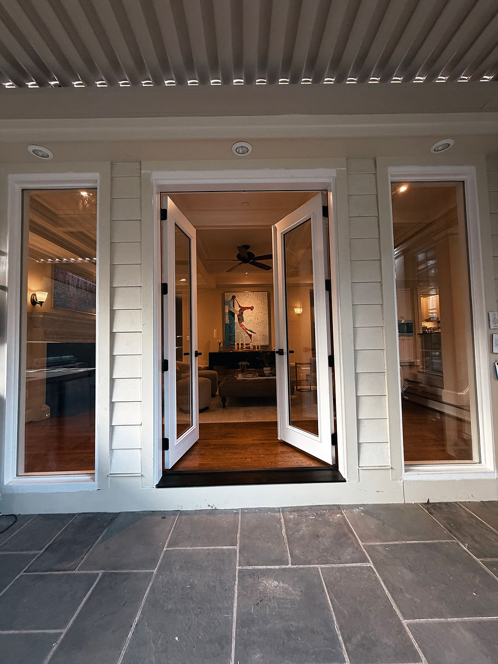 Final exterior view of the finished ProVia French door replacement project in Chevy Chase, MD.