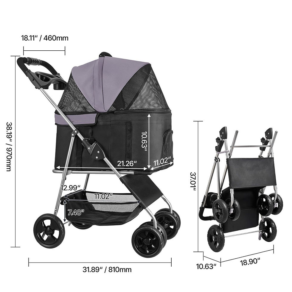 Thumbnail: Foldable Pet Stroller Cart, 4 Wheels with Detachable Carrier, Up To 35 Lbs