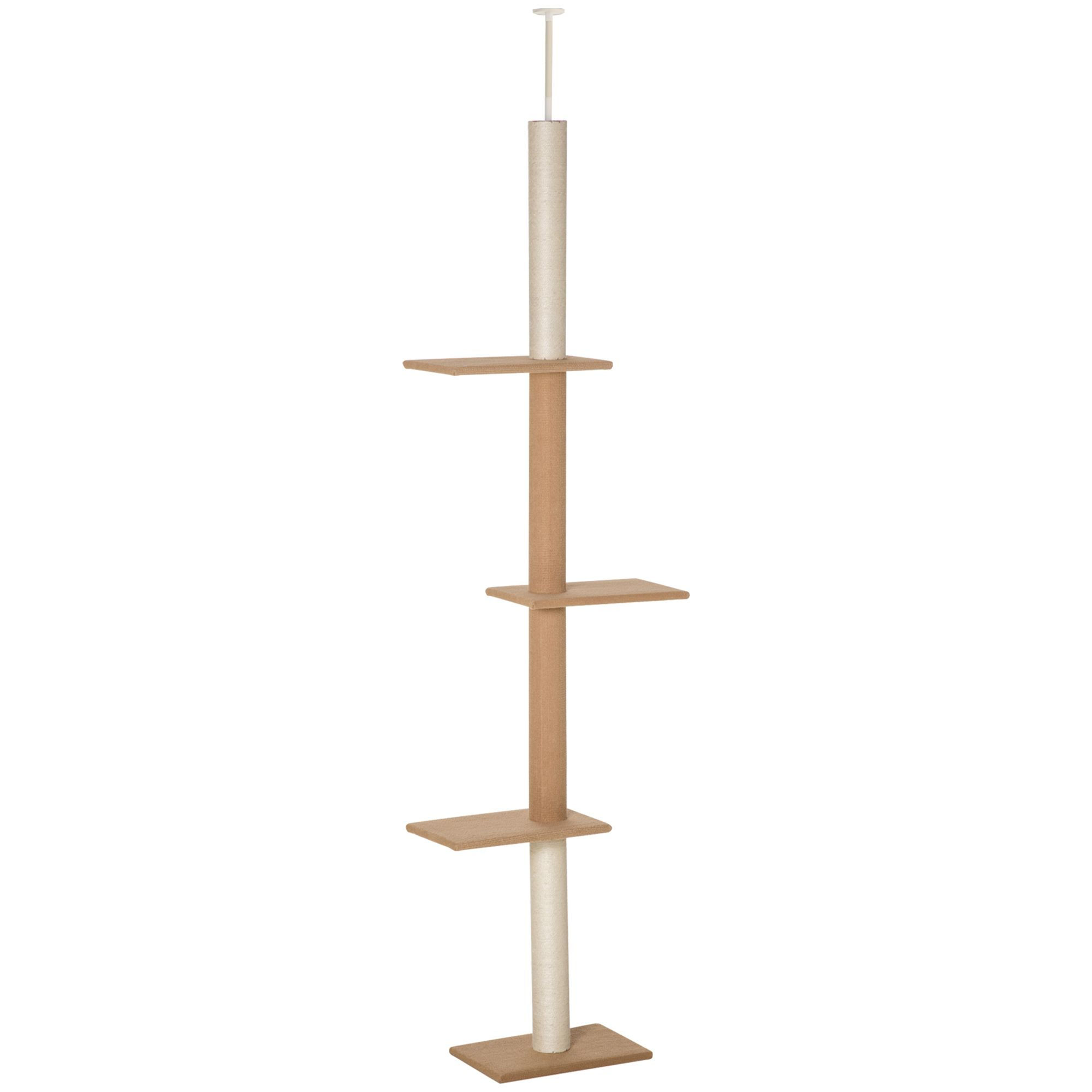 Natural Floor-to-Ceiling Cat Tree, Sisal-Covered Scratching Posts, Light Brown