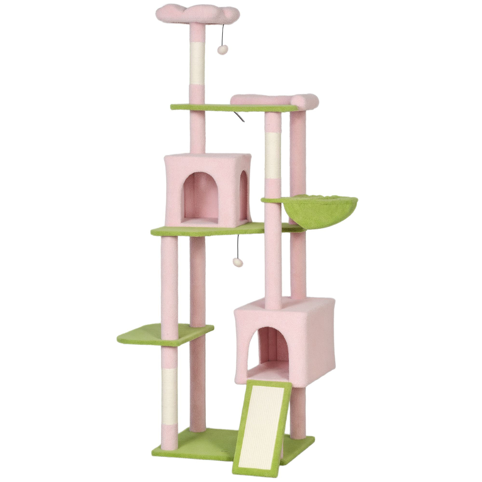 PawHut 74" Flower Cat Tree, Large Cat Tower with Scratching Post & Board