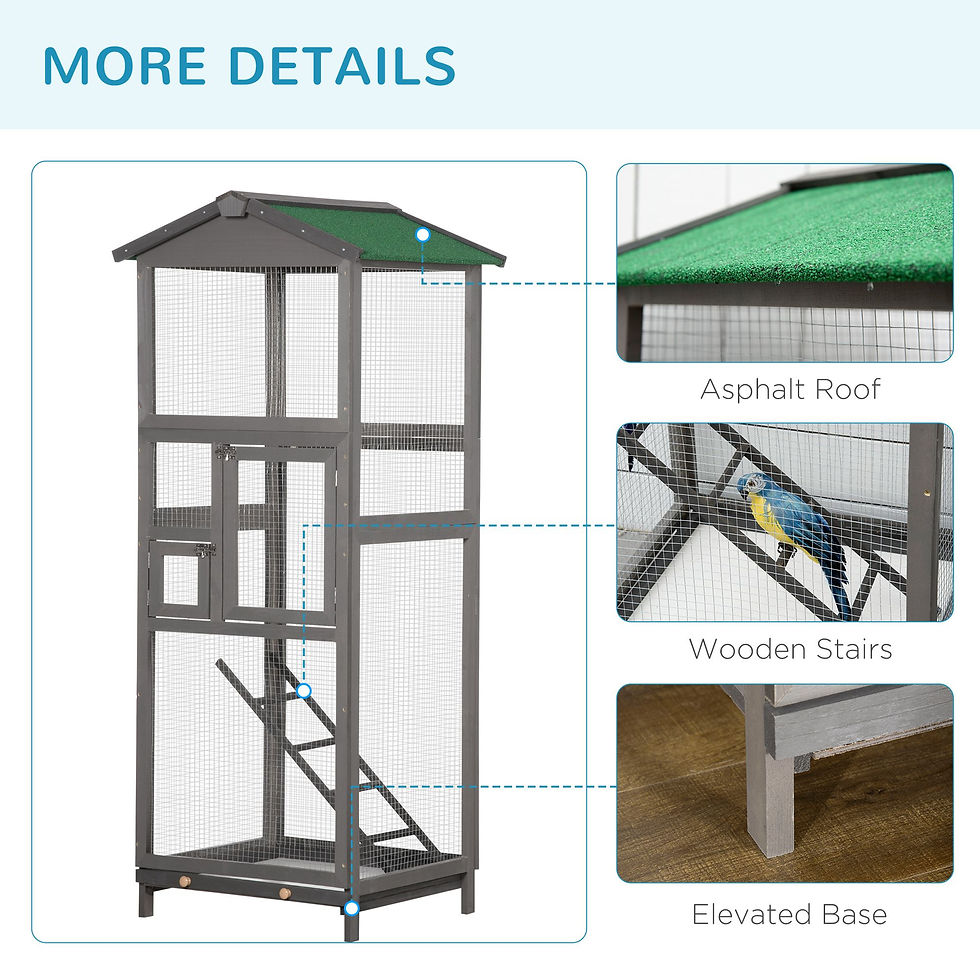 Thumbnail: 65 Outdoor Wooden Bird Cage for Finches Aviary with Tray 2 Doors Grey