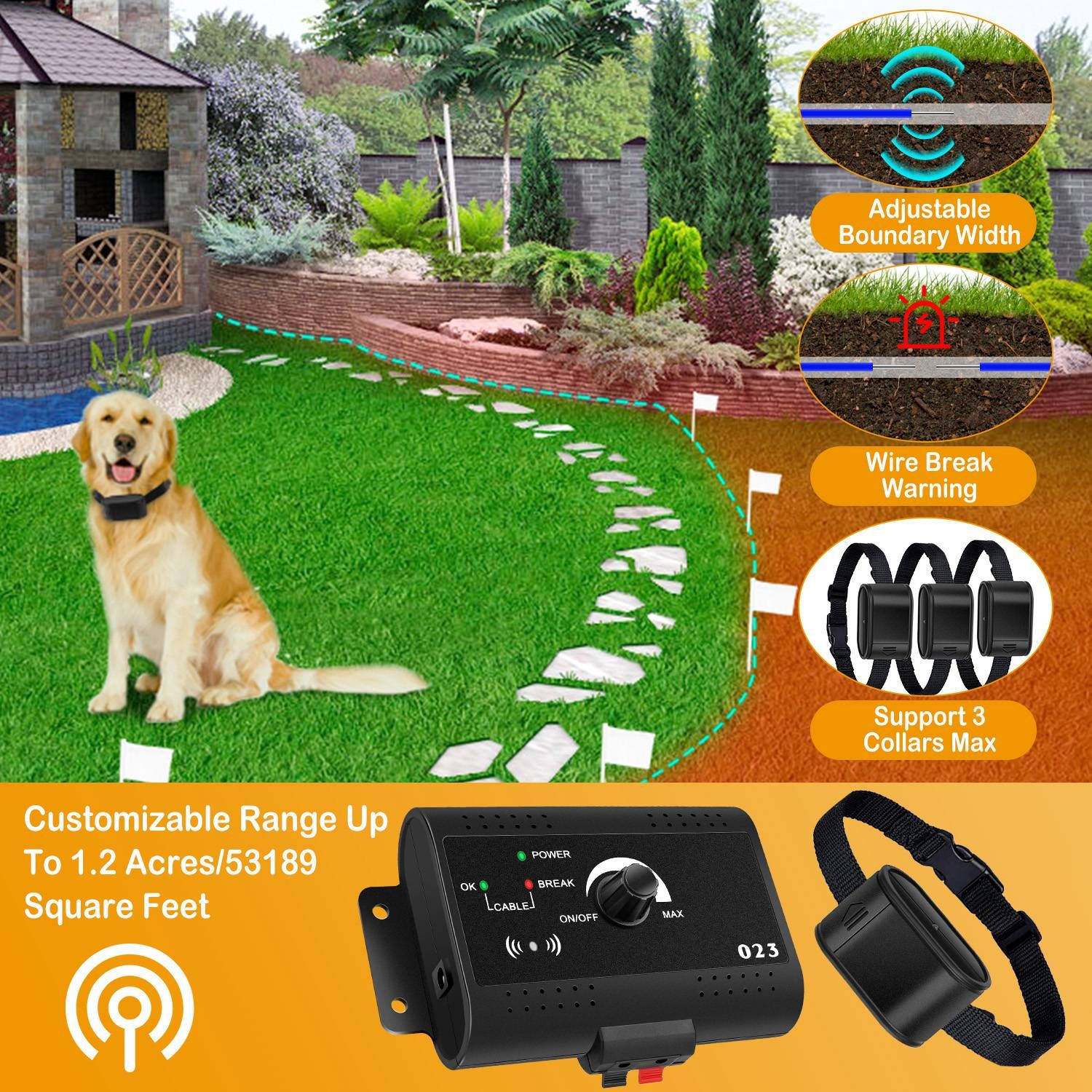 Electric Dog Fence System Pet Tone Shock Boundary Containment Water Resistant