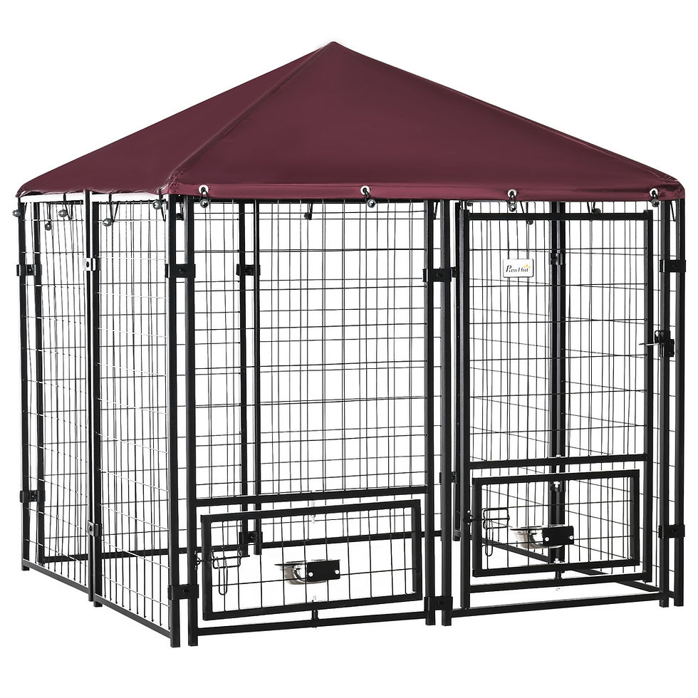 PawHut 5' x 5' Outdoor Dog Kennel with Rotating Bowl Holders, Walk-in Pen