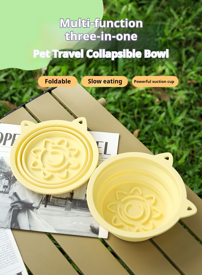 Μικρογραφία: 3-in-1 Pet Travel Collapsible Bowl Foldable Slow-Feeder With Strong Suction Cups