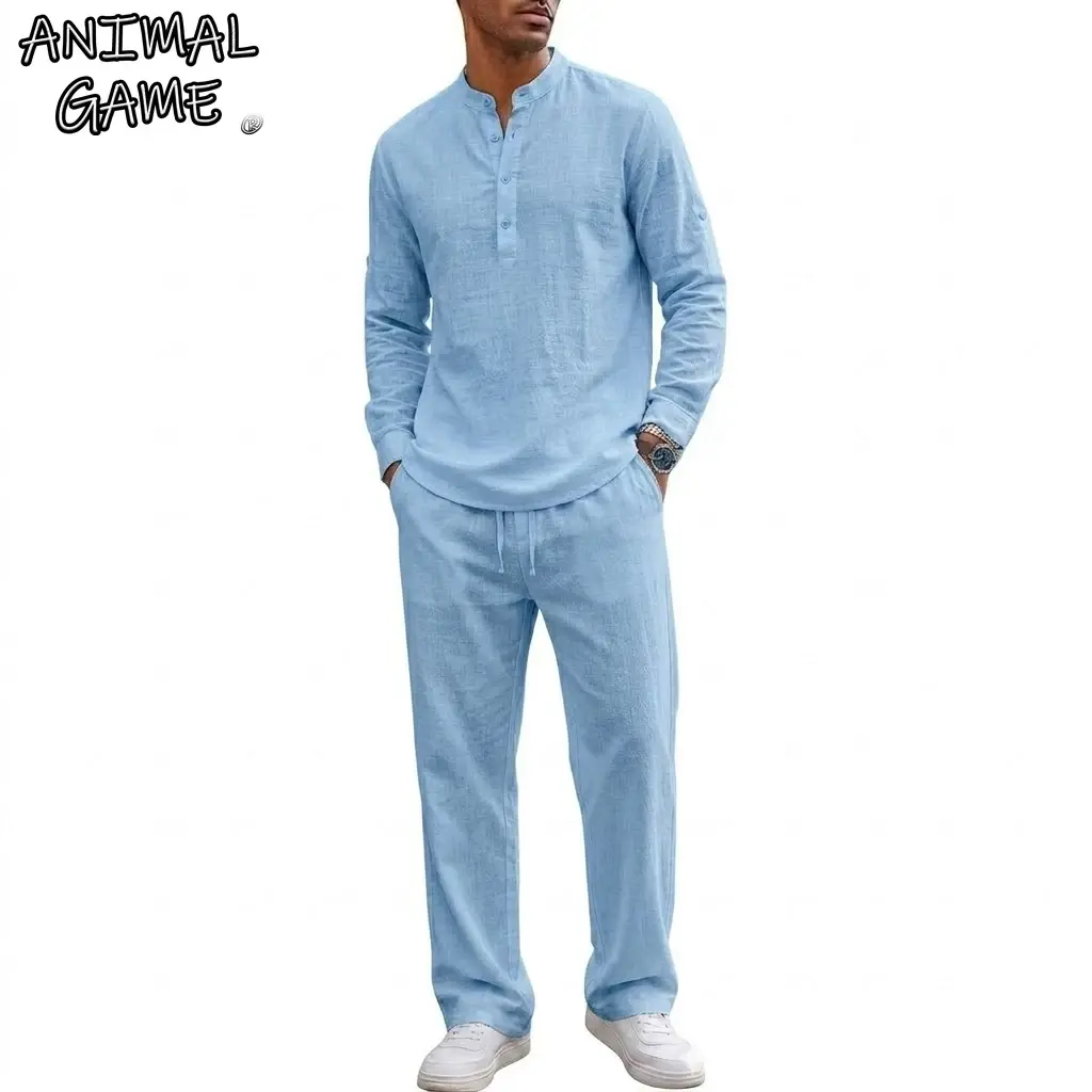 2 Piece Outfit Long Sleeve Lightweight Shirt Sets Spirng Solid Color Hawaiian