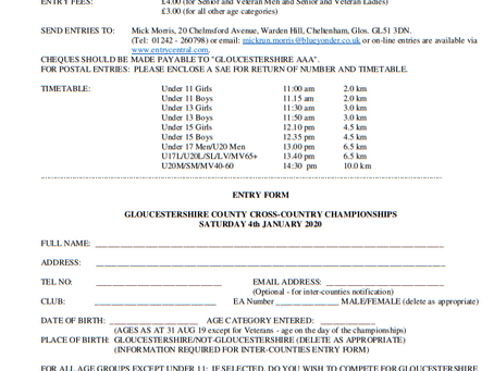 2020 COUNTY CROSS-COUNTRY CHAMPIONSHIPS ENTRY FORM
