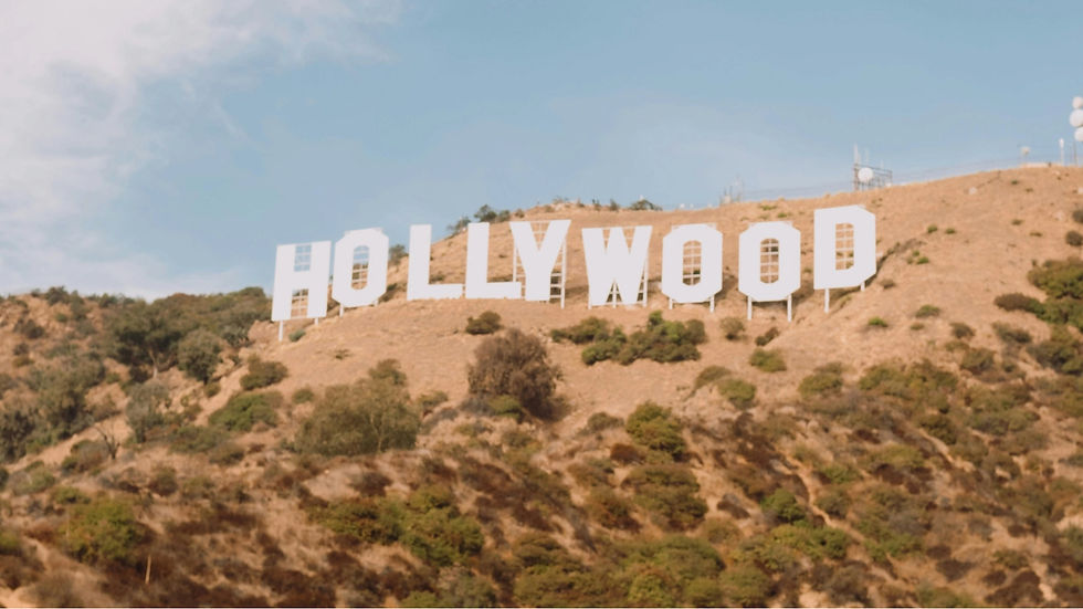 Hollywood Sign at Sunrise with baby blue sky