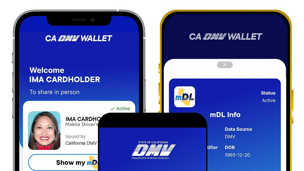 Driver's License Screens on App for California's Digital ID system by DMV