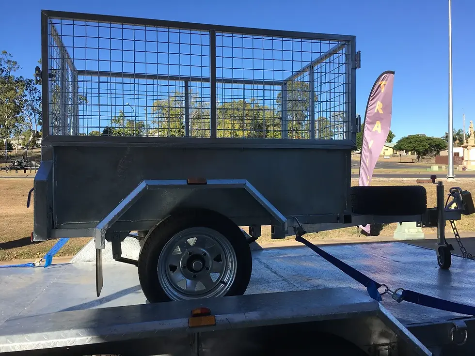 Thumbnail: 5×3 Tipping Box Trailer with Cage and Spare Tyre – ATM 750kg. for sale