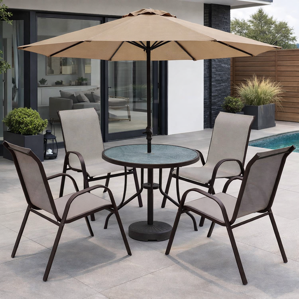 Solivane 4 Seater Patio Set with Crank Parasol Khaki Umbrella