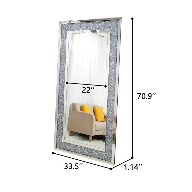 Thumbnail: Casmer Diamond Full Length Wall Mirror with dimensions
