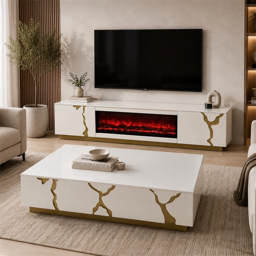 Vantira TV Stand and Coffee Table Set -(White & Gold)