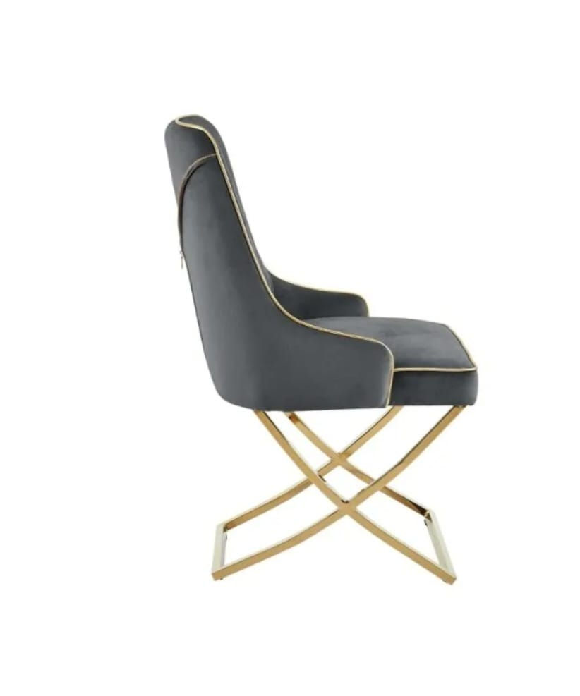 Thumbnail: Zip Velvet Dining Chair - Gold Frame - Grey