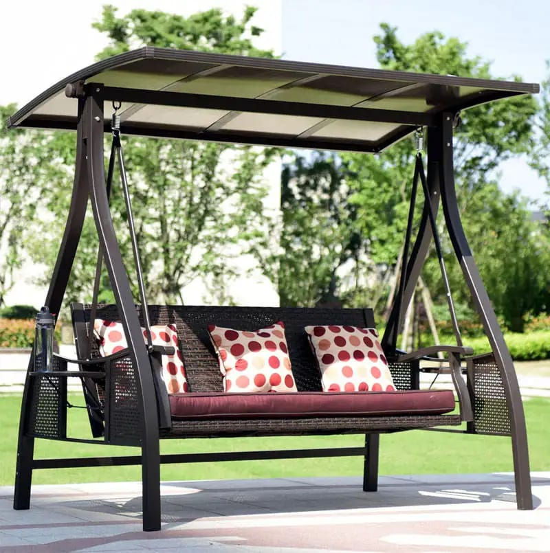 3 Seater Swing Chair with Adjustable Canopy - Black front view