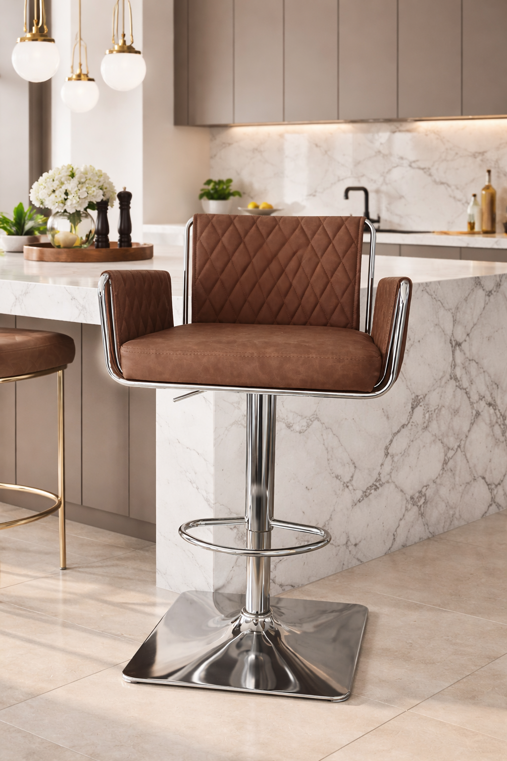 Hugo Leather Swivel Barstool - Brown