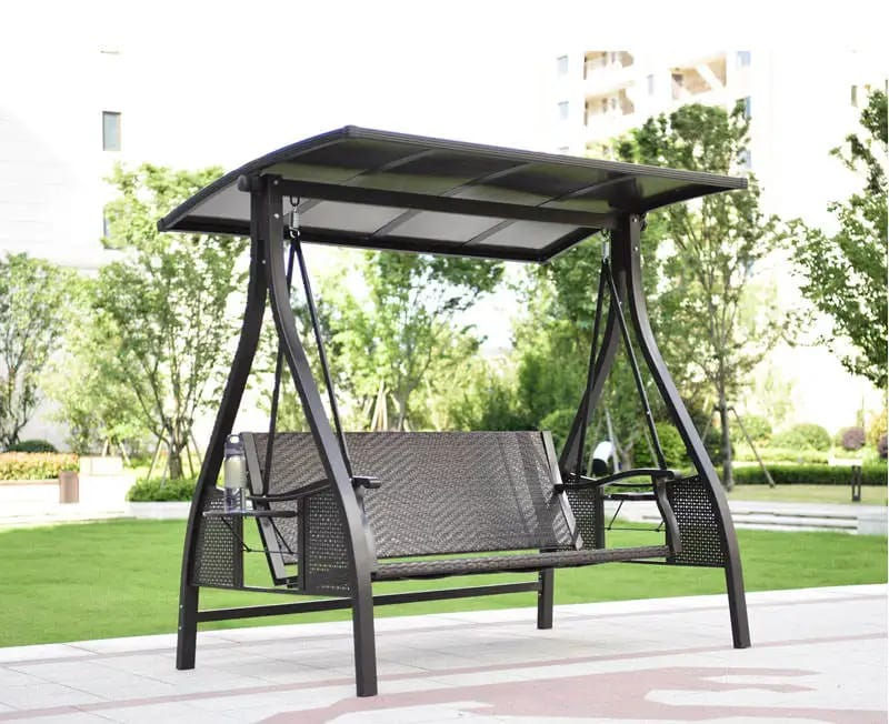 3 Seater Swing Chair with Adjustable Canopy - Black front view without cushions