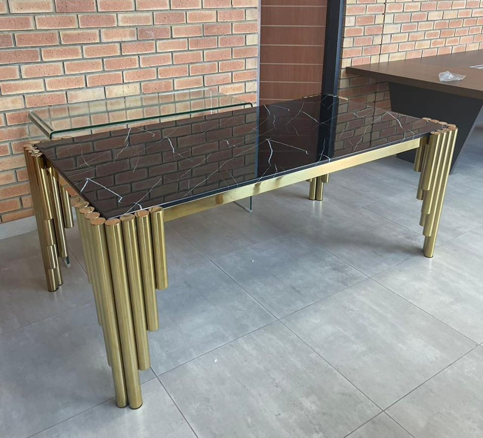 Thumbnail: Bali Dining Table with Gold Legs and black Marble Top