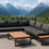 Thumbnail: L-Shape Patio Lounge set with coffee table - grey and black