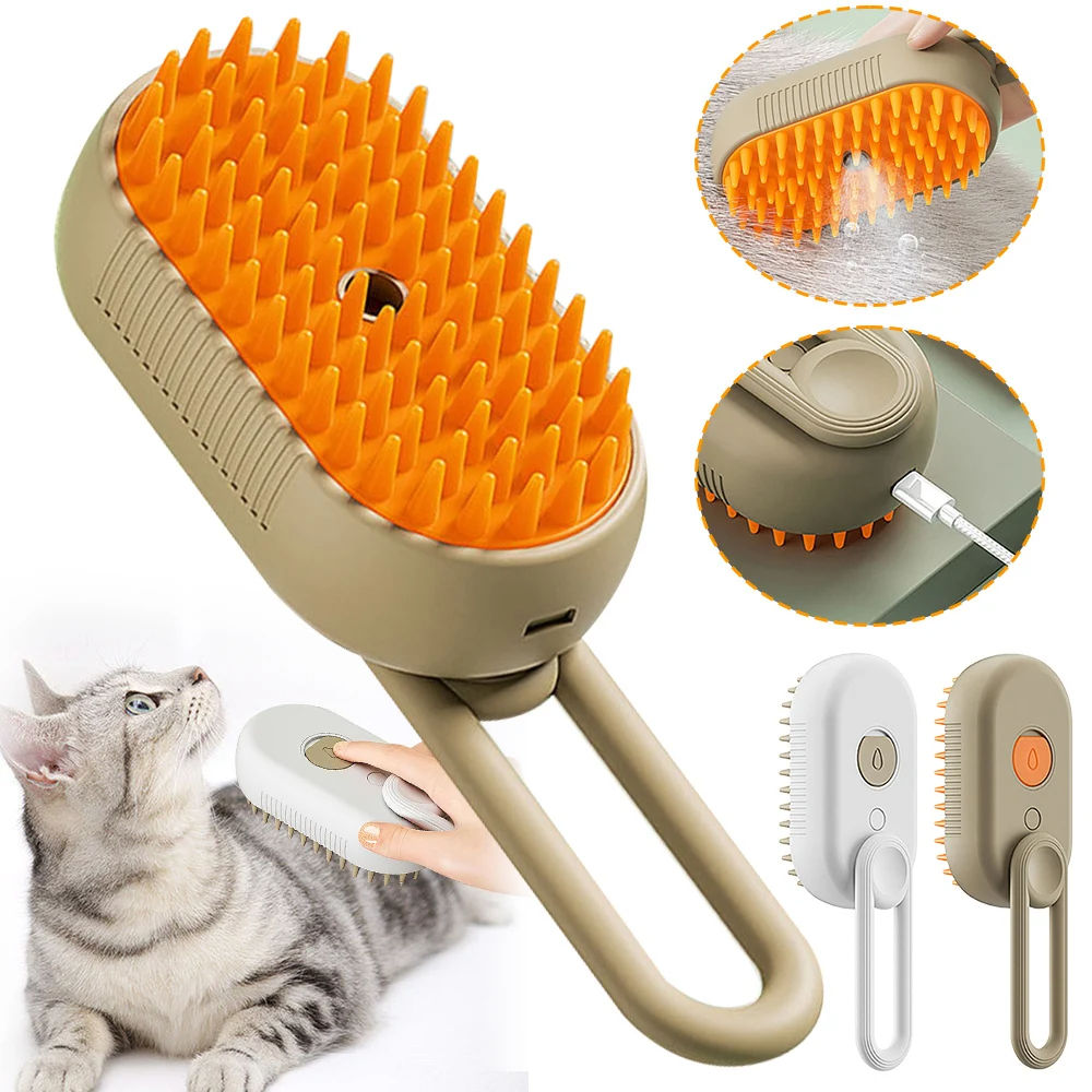 Escova Massageadora a Vapor para Pets | Removedor de Pelos para Cães e Gatos