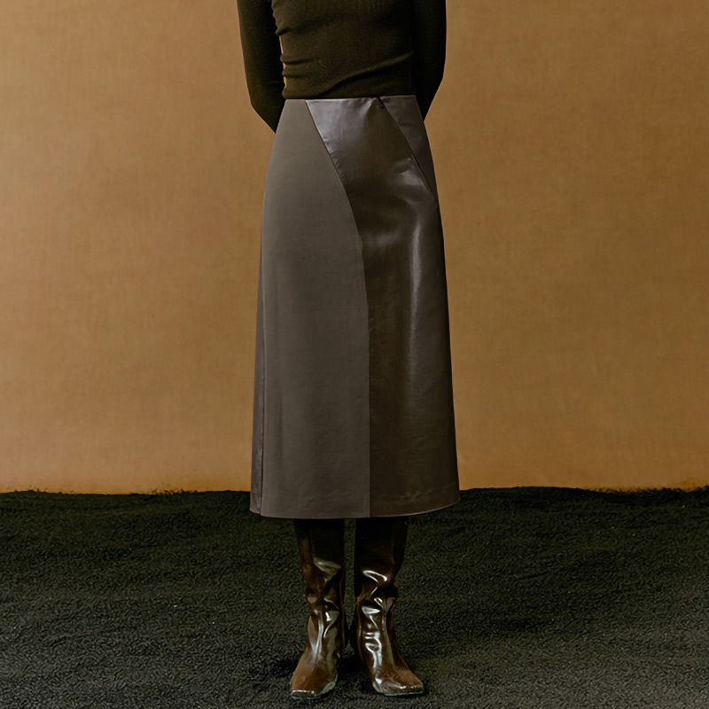 Thumbnail: High Waist Sheep Leather Suede Vintage Skirt