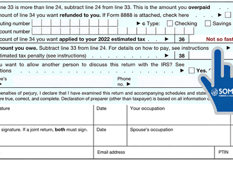 IRS Form 1040 refund section highlighting tax refunds in divorce financial discovery – Jason Soman, Soman Forensics & Valuation CPAs
