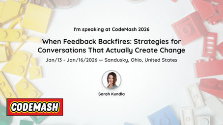 A banner showing Sarah selected as a speaker at CodeMash.
