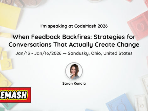 A banner showing Sarah selected as a speaker at CodeMash.