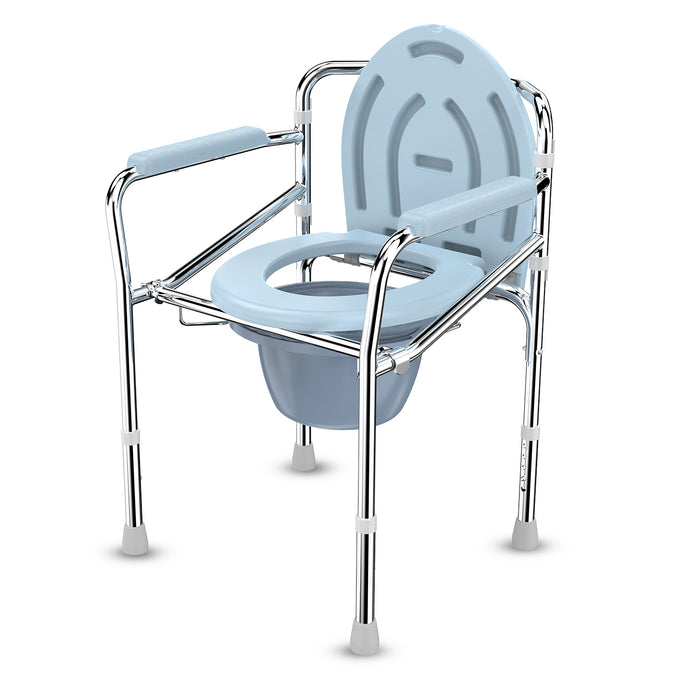 Foldable Commode Chair for Elderly & Mobility Support Users- Height Adjustable
