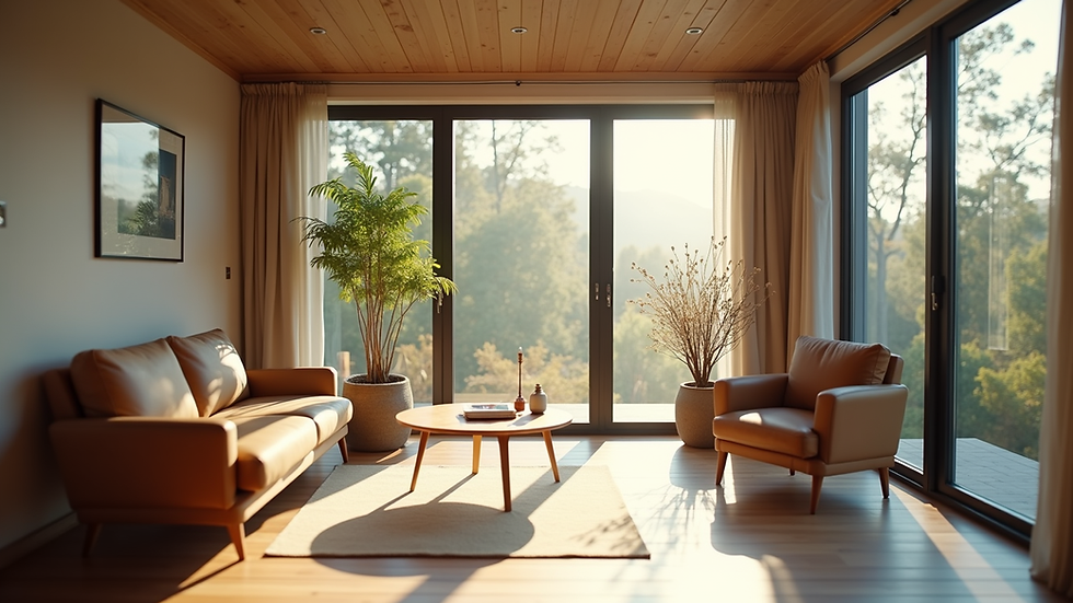 Close-up view of a container house interior with modern furniture and natural light
