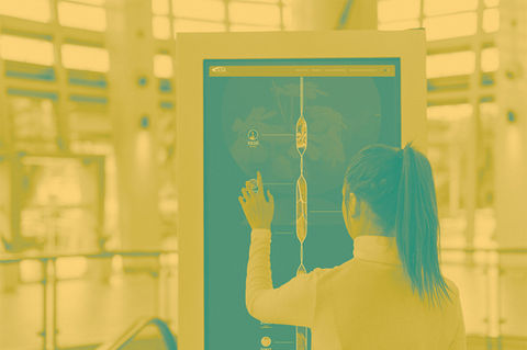 woman use a timeline on a touch screen