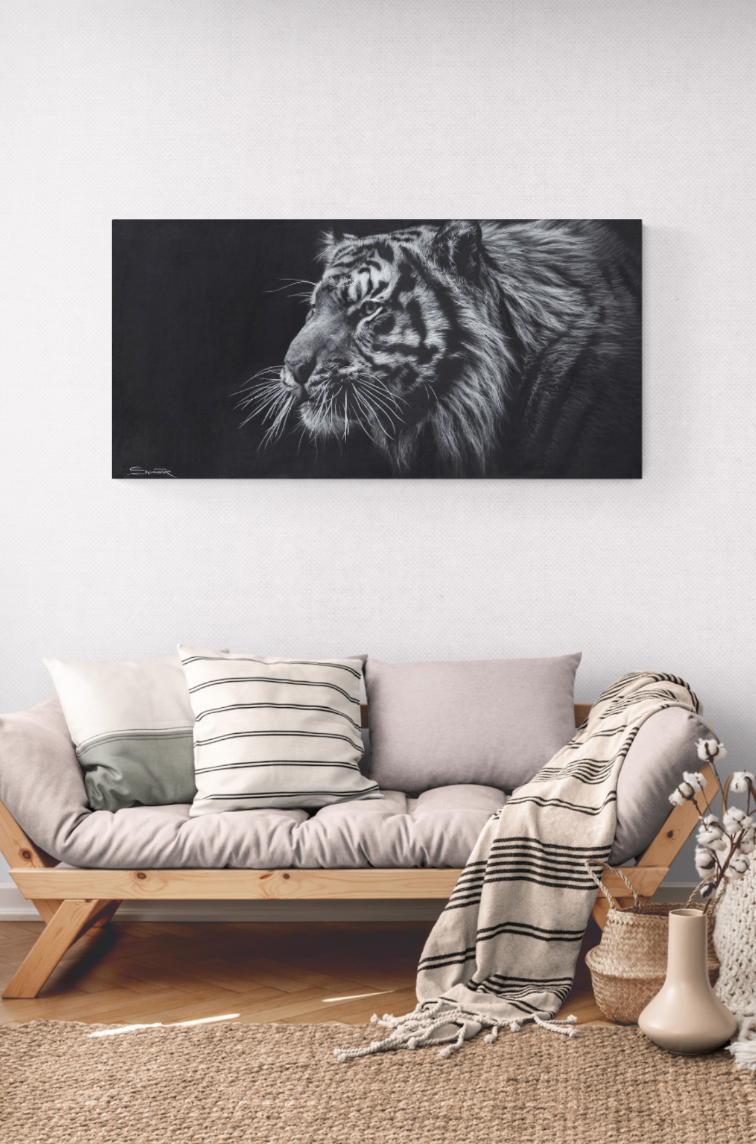 Wall art prints for sale by Chris Summer. Mirrored In Silence, Tiger