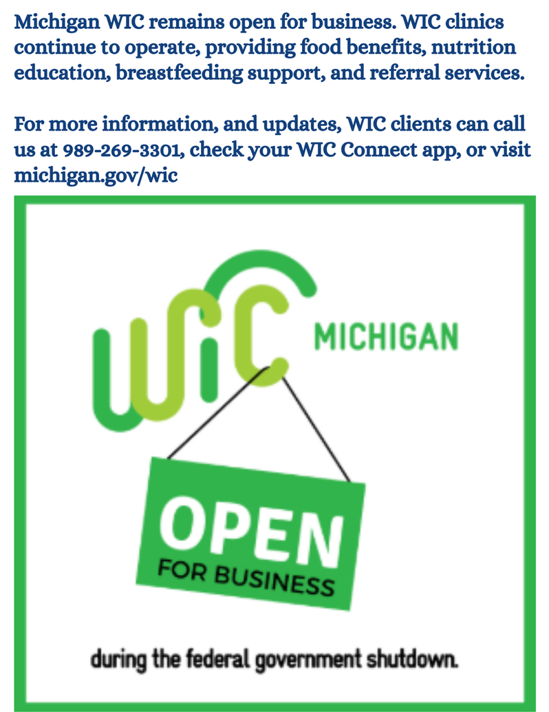 Michigan WIC remains open during shutdown