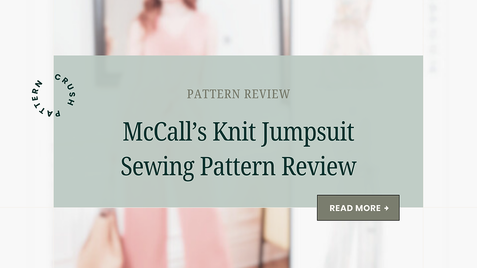 McCall's 8218 Pattern Cover with text that reads: "McCall's Knit Jumpsuit Sewing Pattern Review".