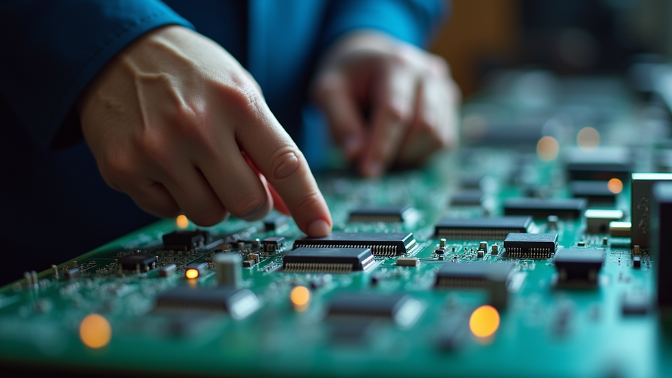 Close-up view of an electrician working on a circuit board