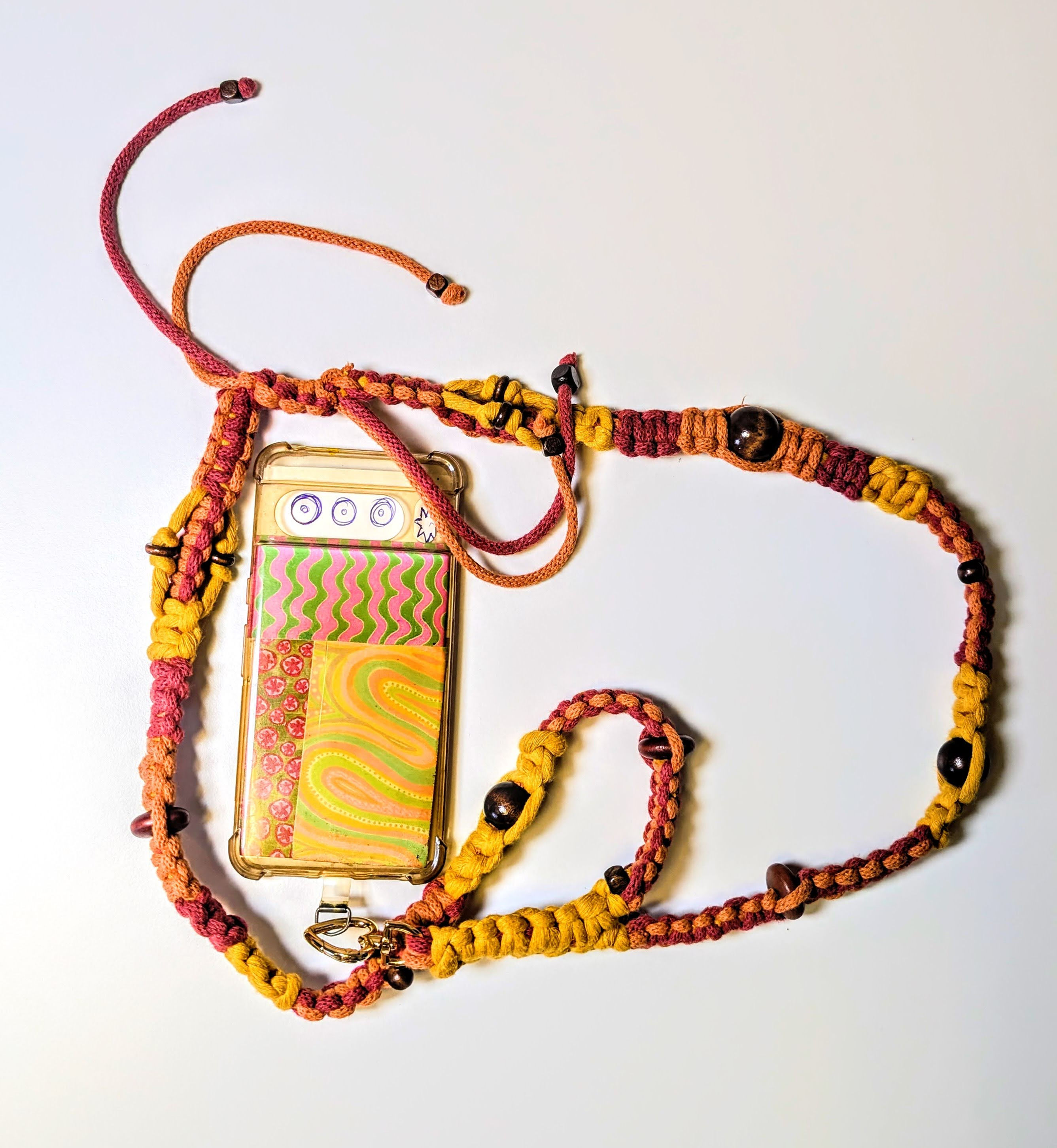 Earthy Tones Macrame Crossbody Phone Cord with Dark Wooden Beads