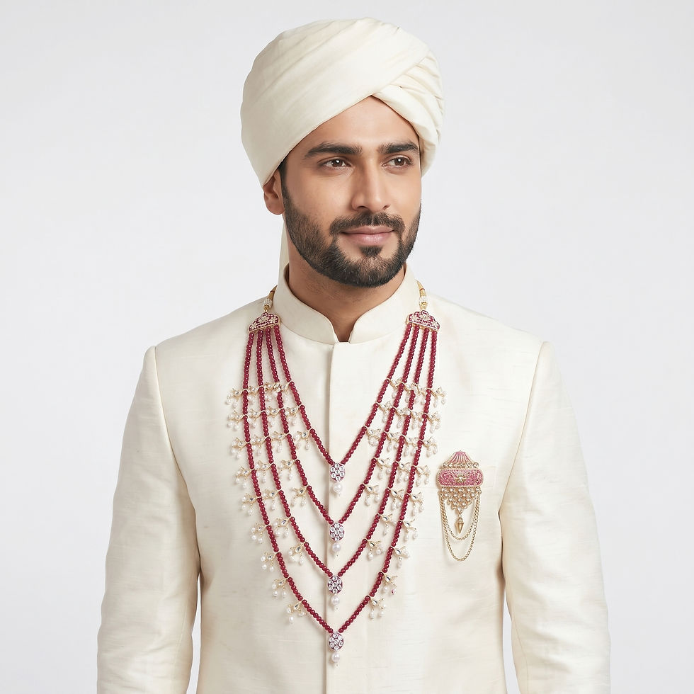 Thumbnail: groom mala designs with pearl or glass beads