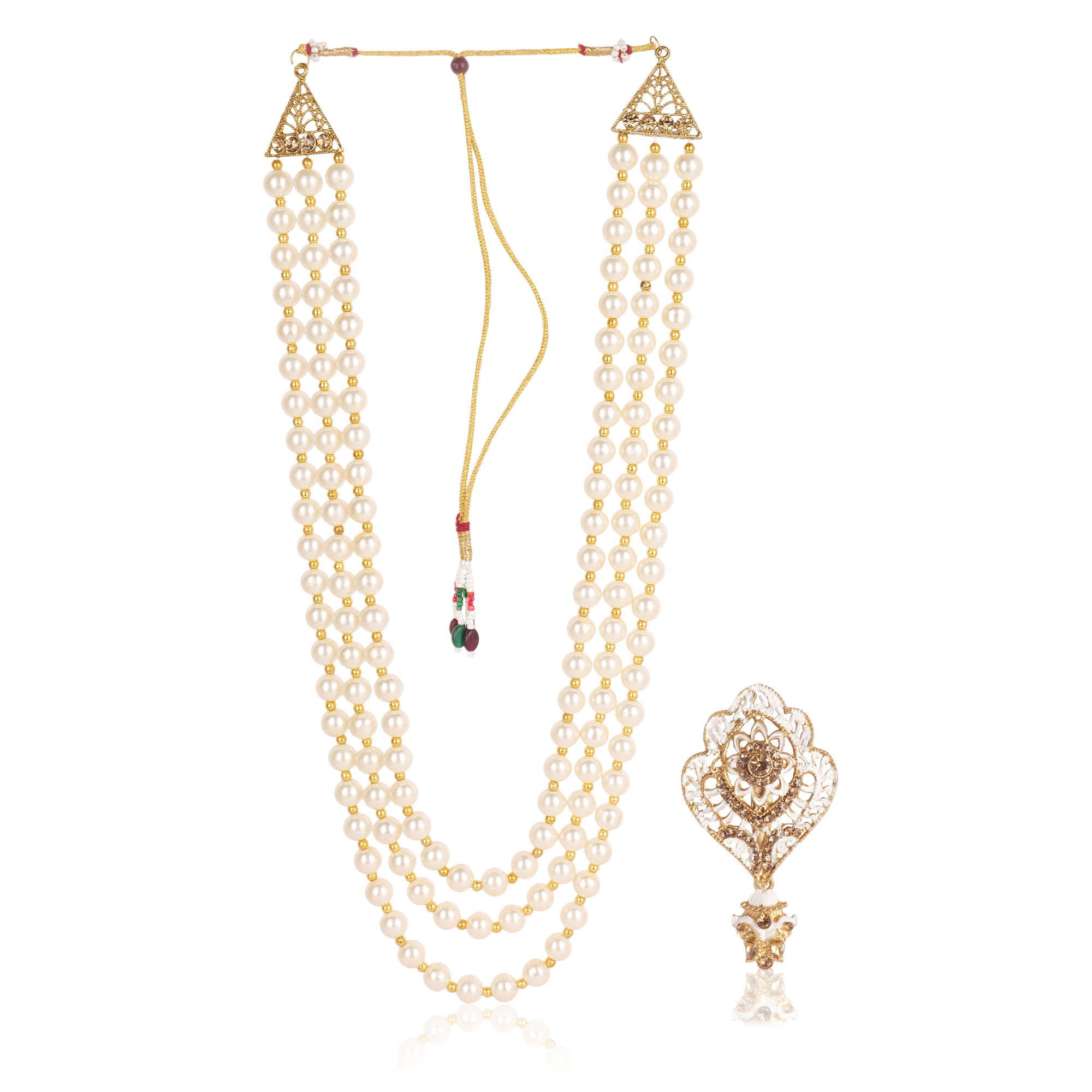 The Sherwani Mala and brooch reflect the groom's commitment to looking his best on his special day.