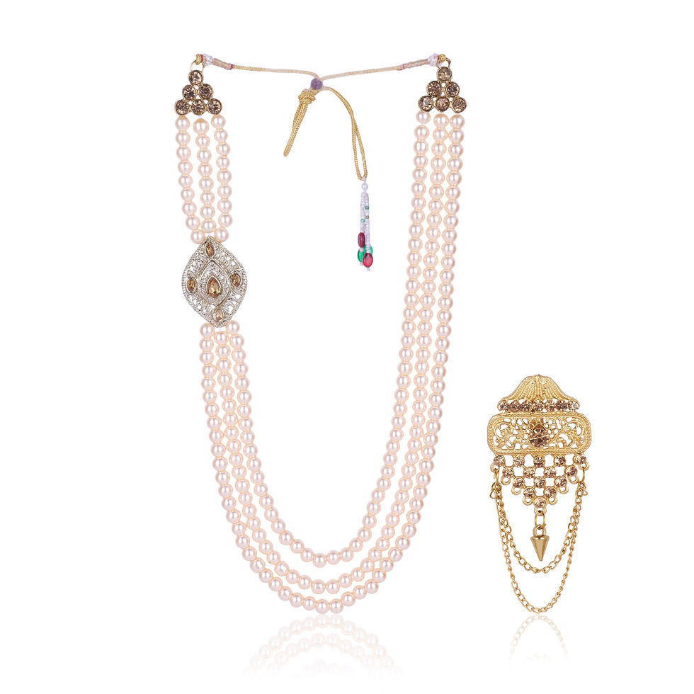 The Sherwani Mala and brooch are carefully selected to complement each other.